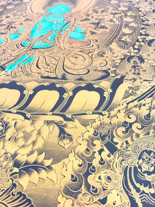 GREEN TARA in a Golden Field surrounded by 21 Taras and Bodhisattvas